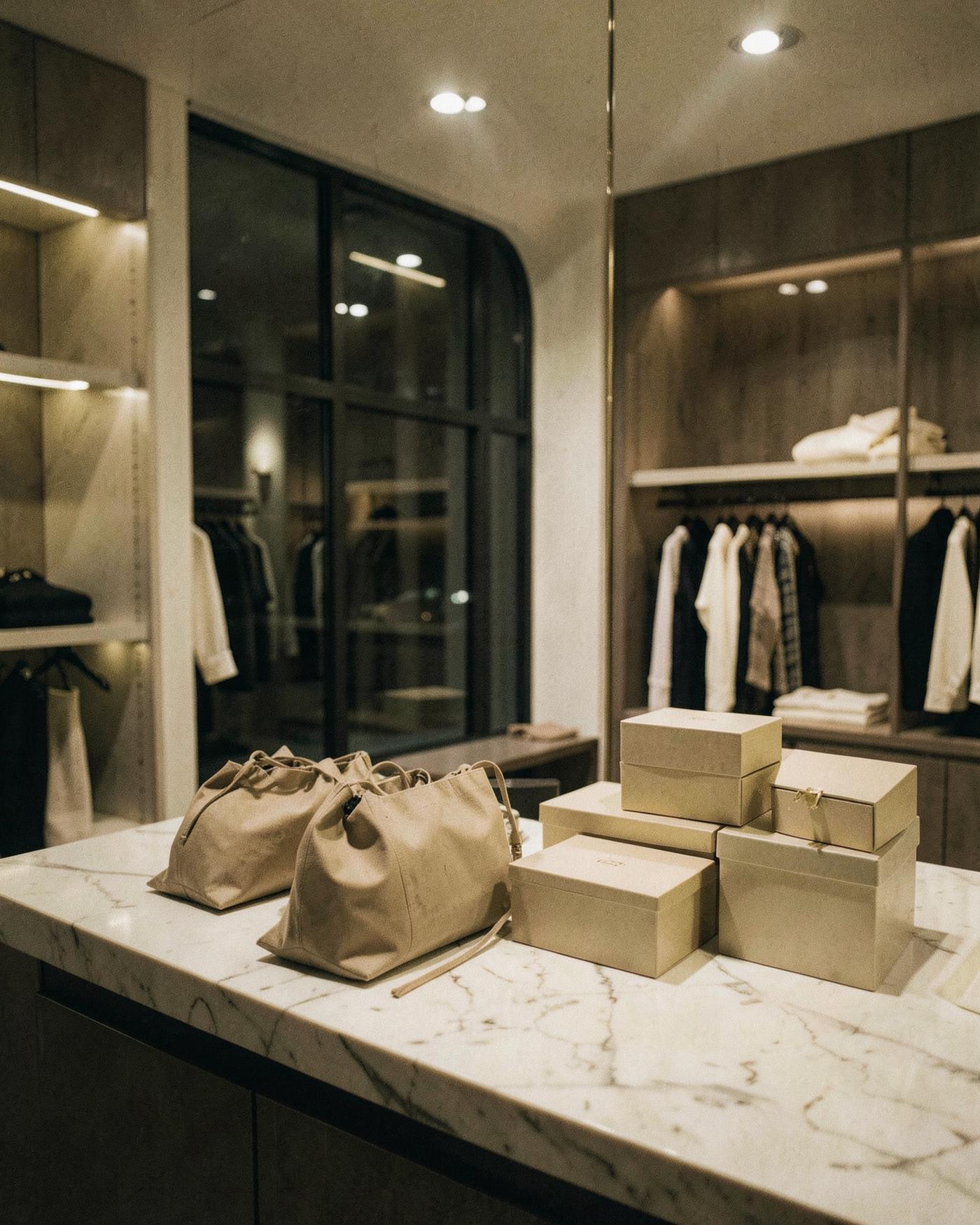 Boutique counter with wrapped purchases