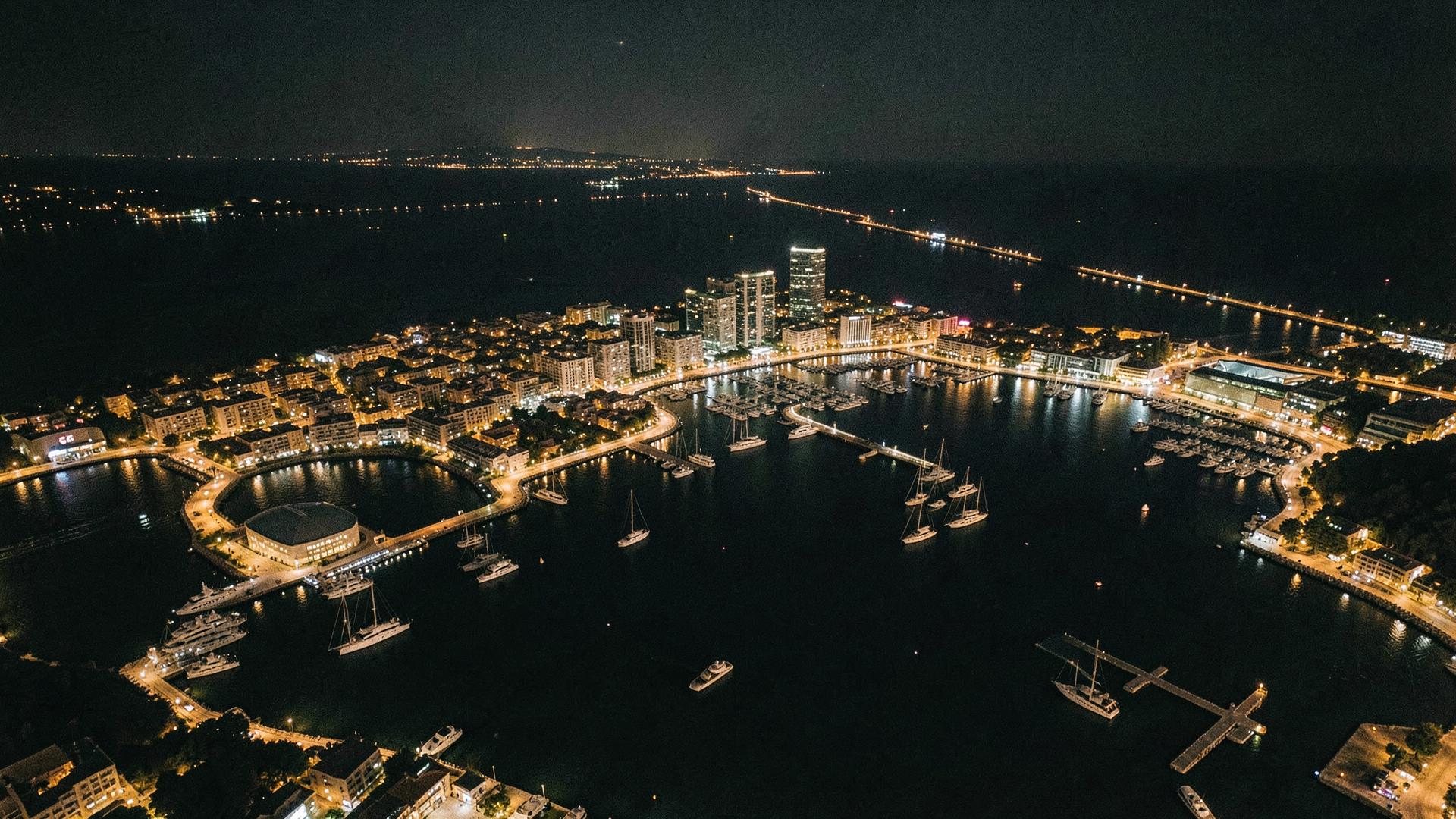 City harbour lights at night